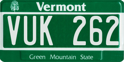 VT license plate VUK262