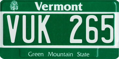 VT license plate VUK265