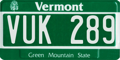VT license plate VUK289