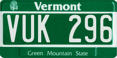 VT license plate VUK296