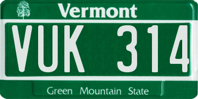 VT license plate VUK314