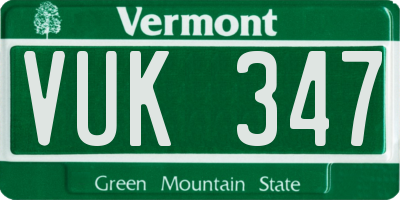 VT license plate VUK347