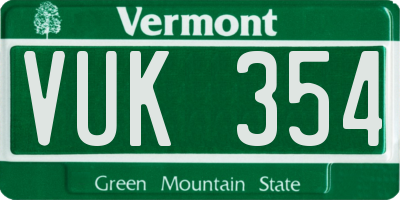 VT license plate VUK354