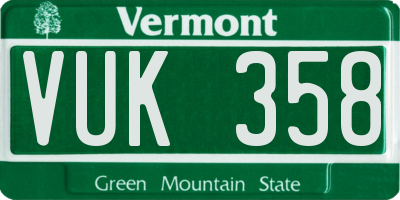 VT license plate VUK358