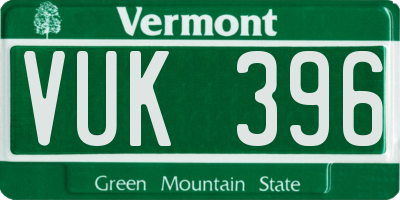 VT license plate VUK396