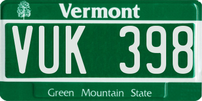 VT license plate VUK398