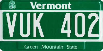 VT license plate VUK402