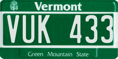 VT license plate VUK433