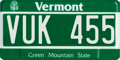VT license plate VUK455