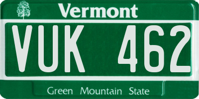 VT license plate VUK462