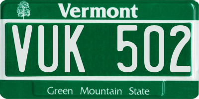 VT license plate VUK502