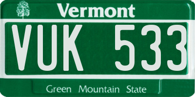 VT license plate VUK533