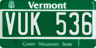 VT license plate VUK536