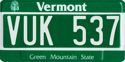 VT license plate VUK537