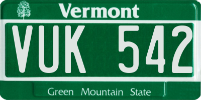 VT license plate VUK542