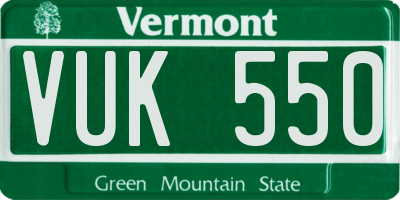 VT license plate VUK550