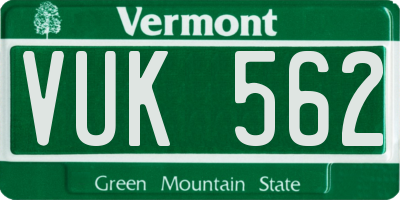 VT license plate VUK562