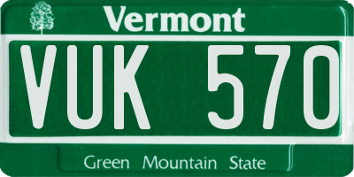 VT license plate VUK570