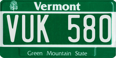 VT license plate VUK580