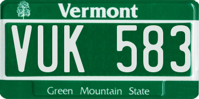 VT license plate VUK583
