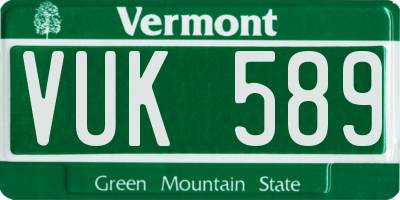VT license plate VUK589