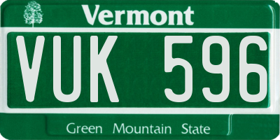 VT license plate VUK596