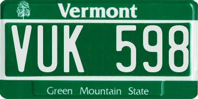 VT license plate VUK598