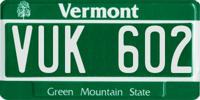 VT license plate VUK602