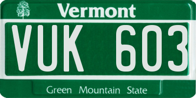 VT license plate VUK603
