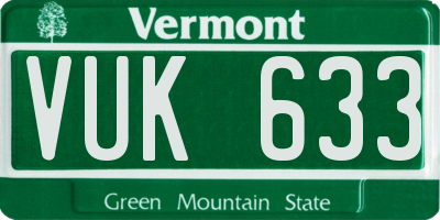 VT license plate VUK633