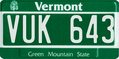 VT license plate VUK643