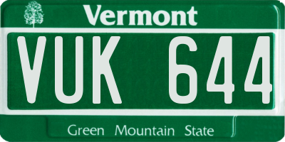 VT license plate VUK644