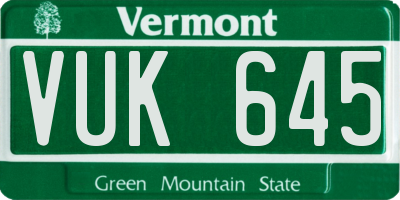VT license plate VUK645