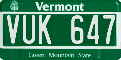 VT license plate VUK647