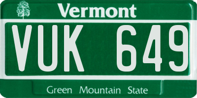 VT license plate VUK649