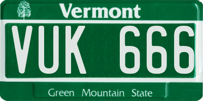 VT license plate VUK666
