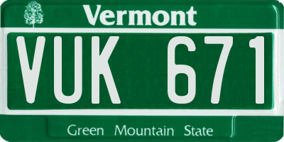 VT license plate VUK671