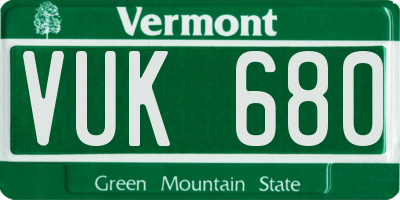 VT license plate VUK680