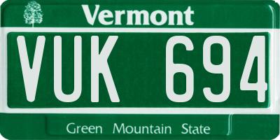 VT license plate VUK694