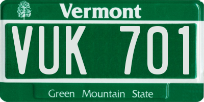 VT license plate VUK701