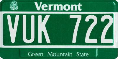 VT license plate VUK722