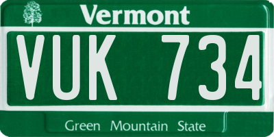 VT license plate VUK734