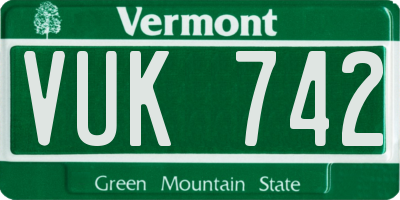 VT license plate VUK742