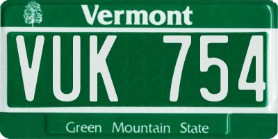 VT license plate VUK754