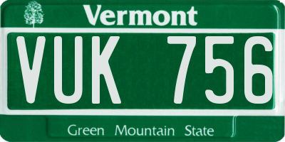 VT license plate VUK756