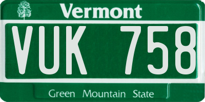VT license plate VUK758