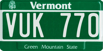 VT license plate VUK770