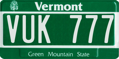 VT license plate VUK777