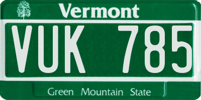 VT license plate VUK785
