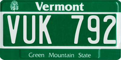 VT license plate VUK792
